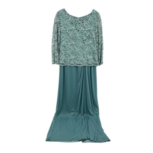Alex Evenings Seafoam Green Lace Overlay Maxi Dress | Elegant Formal Attire - Picture 1 of 8